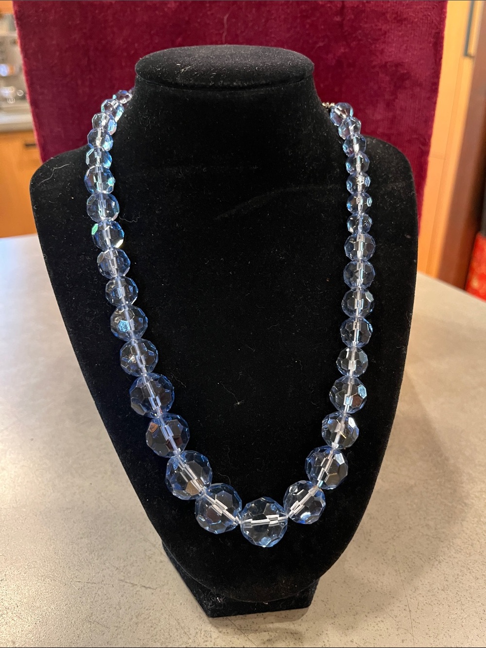 Vintage Crystal Bead Necklace - Clear/Aqua - Picture 3 of 5